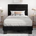 SHA CERLIN Twin Platform Bed Frame with Upholstered Velvet Headboard, Black