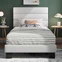 SHA CERLIN Twin Platform Bed Frame with Upholstered Velvet Headboard, White