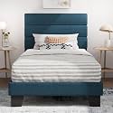 SHA CERLIN Twin Platform Bed Frame with Upholstered Fabric Headboard, Blue