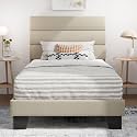 SHA CERLIN Twin Platform Bed Frame with Upholstered Fabric Headboard, Beige