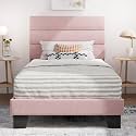 SHA CERLIN Twin Platform Bed Frame with Upholstered Velvet Headboard, Pink