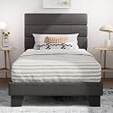 SHA CERLIN Twin Platform Bed Frame with Upholstered Fabric Headboard, Grey