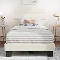 SHA CERLIN Twin Platform Bed Frame with Upholstered Velvet Headboard, Cream