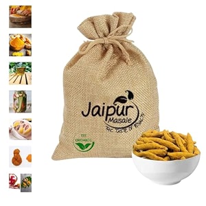 jaipur masale natural and fresh whole turmeric stickssabut haldi whole haldi  no artificial flavour added organic haldi gatiya ideal for eating drinking cooking  450 gm with jute bag