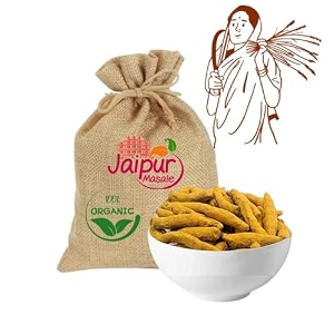 shaan-e jaipur natural and fresh whole turmeric stickssabut haldi whole haldi  no artificial flavour added organic haldi gatiya ideal for eating drinking cooking face skin tan removal900 gm with jute bag