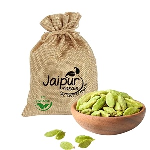 jaipur masale organic whole cardamom elaichi no artificial colours and preservatives  green cardamom for cooking amp baking  organic green elaichi whole 100 gm with jute bag