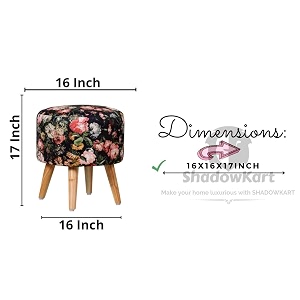 shadowkart printed ottoman for living room  stylish velvet foot rest stool  wooden legs puffy for sitting  modern foot stool for bedroom amp living room furniture  17 inch height black rose
