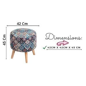 shadowkart printed ottoman for living room  stylish velvet foot rest stool  wooden legs puffy for sitting  modern foot stool for bedroom amp living room furniture  17 inch height rangoli aqua