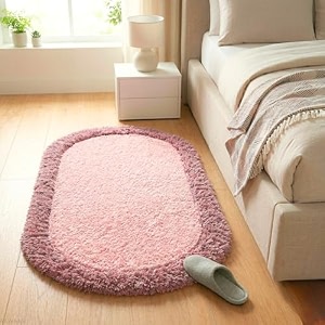 shaggy rug  soft plush circular carpet for living room bedroom kids room  non-slip cozy floor rug machine washable amp quick dry  2x4 feet pinkblush oval