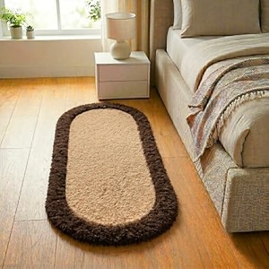 shaggy rug  soft plush circular carpet for living room bedroom kids room  non-slip cozy floor rug machine washable amp quick dry  15x4 feet beigecoffee oval