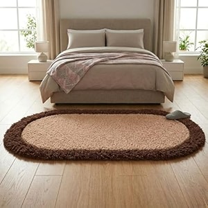 shaggy rug  soft plush circular carpet for living room bedroom kids room  non-slip cozy floor rug machine washable amp quick dry  2x4 feet beigecoffee oval