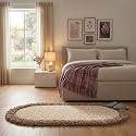 Shaggy Rug – Soft Plush Circular Carpet for Living Room, Bedroom, Kids Room – Non-Slip, Cozy Floor Rug, Machine Washable &amp; Quick Dry – (2x4 feet, Ivory/Beige, Oval)