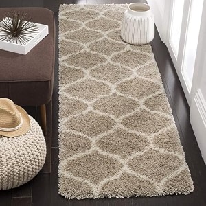 shaggy runner rug  soft plush hallway carpet non-slip long floor mat for bedroom living room entryway  machine washable amp quick dry beige amp ivory m 2x5 feet rectangular