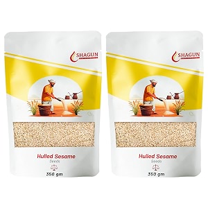 shagun 100 pure white sesame seeds 350gm pack of 2 hulled safed til seeds for eating everyday essentials indian spices