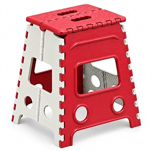 shah enterprises 18 inch plastic folding stool for adults with carry handle space-saving multipurpose step stool for home kitchen office amp travel red amp white