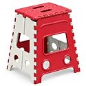 Shah Enterprises 18 Inch Plastic Folding Stool for Adults with Carry Handle, Space-Saving Multipurpose Step Stool for Home, Kitchen, Office & Travel (Red & White)