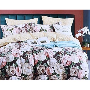 220 tc glace cotton king size double bed xxxl 10 feet bedsheet without joint with 2 pillow covers brown floral