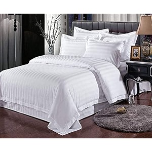 220 tc glace cotton king size double bed xxxl 10 feet bedsheet without joint with 2 pillow covers white stripes