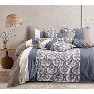 220 tc glace cotton king size double bed xxxl 10 feet bedsheet without joint with 2 pillow covers grey geometric