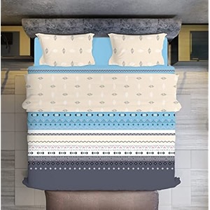 220 tc glace cotton king size double bed xxxl 10 feet bedsheet without joint with 2 pillow covers sky stripe