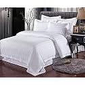 220 TC Glace Cotton King Size Double Bed XXXL 10 Feet BedSheet Without Joint with 2 Pillow Covers (White Stripes)