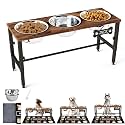 SHAINFUN Adjustable Height Elevated Dog Bowl Stand – Wooden Raised Dog Bowls with Three 58oz Stainless Steel Bowls &amp; Mat for Small to Large Dog Breeds