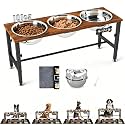 SHAINFUN Adjustable Height Elevated Dog Bowl Stand for Large &amp; Extra Large Dogs – Wooden Raised Dog Bowls with Three 101oz Stainless Steel Bowls &amp; Mat, Stainless Steel Food &amp; Water Station