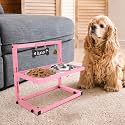 SHAINFUN Elevated Bowls for Small and Medium Dogs, Raised Stand With 2 Stainless Steel Food &amp; Water Bowls, Adjustable Height Feeder for Puppy &amp; Cats, Cute Pink