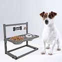 SHAINFUN Elevated Dog Bowls - Raised Stand with 2 Stainless Steel Bowls, Adjustable Height Feeder for Small and Medium Dogs, Puppies, Cats - Grey