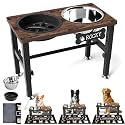 SHAINFUN Elevated Dog Bowls with Slow Feeder &amp; Mat for Medium and Large Dogs, 12" Tall Adjustable Wooden &amp; Metal Raised Dog Bowl Stand, 2 Stainless Steel 58oz Bowls for Food &amp; Water