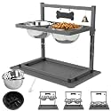 SHAINFUN Grey Raised Dog Bowl Stand with Two 1700ml Stainless Steel Food Bowl, a Slow Feeder and Silicone Pet Feeding Mat, Adjustable Dog Feeder, Elevated Dog Bowls for Large Medium and Small Dogs