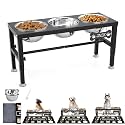 SHAINFUN Metal Elevated Dog Bowls Stand for Large Dogs with Mat &amp; Three 58oz Food Water Bowls, Adjustable Height Raised Dog Bowl Stand