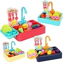 SHAKTSIM Kids Play House Kitchen Sink Toy Set | Electric Circulating Water System | 20 PCS Pretend Play Washing Sink with Fruits, Vegetables & Utensils | Educational Role Play Toy for Boys & Girls