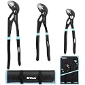 SHALL 3-Piece Groove Joint Pliers Set (12, 9-1/2, 7 Inch), Push-Lock Water Pump Pliers In Cr-v Steel, Fast Adjustable Tongue and Groove Pliers with Tool Roll Bag for Home Repair & Plumbing