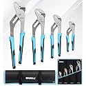 SHALL 4-Piece Groove Joint Pliers Set, 12/10/8/6 Inch Adjustable Water Pump Pliers with Cushion grip, Tongue and Groove Pliers w/Tool Roll Bag for Home Repair, Plumbing, Gripping, Nuts, Bolts