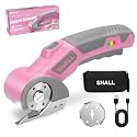 SHALL 4V Cordless Electric Scissors, Rechargeable Cardboard Cutter, Rotary Electric Box Cutter w/Safety Lock, LED Light &amp; Replacement Blade for Fabric, Leather, Carpet, Cardboard &amp; Plastic, Pink/Grey
