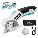 SHALL 4V Cordless Electric Scissors, Rechargeable Cardboard Cutter Rotary Electric Box Cutter w/Safety Lock, LED Light &amp; Replacement Blade for Fabric, Leather, Carpet, Cardboard &amp; Plastic, White/Blue