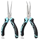 SHALL 6" Mini Needle Nose Pliers Set, 2PCS Long Nose Pliers & Bent Nose Pliers with Comfort Grip Handles, Non-Serrated Small Needle Nose Pliers for Jewelry Making, Bending Wire, Crafts, Home Repair