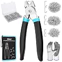 SHALL Bent Hog Ring Pliers Kit with 600pcs Galvanized Hog Rings (3/8’’, 1/2’’, 3/4’’) for Upholstery, Fence, Animal Pet Cages, Bungee Cords, Bagging, Protective Gloves, Storage Case & Bag Included