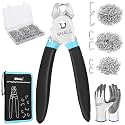 SHALL Hog Ring Pliers Kit with 600pcs Galvanized Hog Rings (3/8’’, 1/2’’, 3/4’’) for Upholstery, Fence, Animal Pet Cages, Bungee Cords, Bagging, Protective Gloves, Storage Case &amp; Bag Included