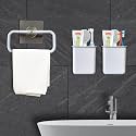 SHALVI Plastic Wall Mounted Self Adhesive Toothbrush Holder With Plastic Towel Ring For Bathroom And Kitchen/Toothbrush Holder/Towel Rack/Towel Hanger/Toothbrush Holders For Bathroom White
