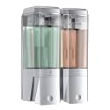 Shampoo and Conditioner Dispenser 2 Chamber No Drill Shower Soap Dispenser Wall Mounted Shampoo Conditioner Body Wash Dispenser 2 * 500ml Refillable Shower Dispenser for Bathroom Hotel, Silver
