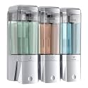 Shampoo and Conditioner Dispenser 3 Chamber No Drill Shower Soap Dispenser Wall Mounted Shampoo Conditioner Body Wash Dispenser 3 * 500ml Refillable Shower Dispenser for Bathroom Hotel, Silver