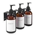 Shampoo and Conditioner Dispenser for Shower Wall 3 Chamber,Refillable Shampoo and Conditioner Bottles with Waterproof Labels,Soap Dispenser with Pumps (3 Bottles 3 Wall Mounts-Brown)