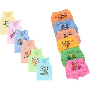 shamriz baby boys cotton innerwear set  printed vest amp bloomers  sleeveless baniyan sando ganji amp camisole  kids briefs hipster shorts amp knickers with soft elastic  summer wear
