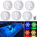Shangyuan Boat Lights Wireless, Battery Powered Operated Marine Led Interior Light for Boat Deck Courtesy Light, for Fishing Pontoon Sailboat Kayak, Remote Control Multi Color Changing, RGB, 6PCS