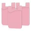 SHANSHUI Phone Card Holder, Slim Silicone Credit Card ID Cell Phone Wallet Stick on Pocket for Phone Cases All Smartphones - 3 Pack Pink