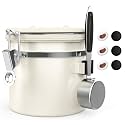 ShanSon Coffee Canister Airtight, Stainless Steel Bean Storage Container with Date Tracker &amp; Scoop, Grounds Sugar Flour Tea Cereal Fits Kitchen Pantry, Ideal Gift for Coffee Lovers,12oz,Beige