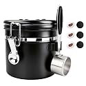 ShanSon Coffee Canister Airtight, Stainless Steel Bean Storage Container with Date Tracker &amp; Scoop, Grounds Sugar Flour Tea Cereal Fits Kitchen Pantry, Ideal Gift for Coffee Lovers,12oz, Black