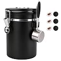 ShanSon Coffee Canister Airtight, Stainless Steel Bean Storage Container with Date Tracker & Scoop, Grounds Sugar Flour Tea Cereal Fits Kitchen Pantry, Ideal Gift for Coffee Lovers,22oz, Black